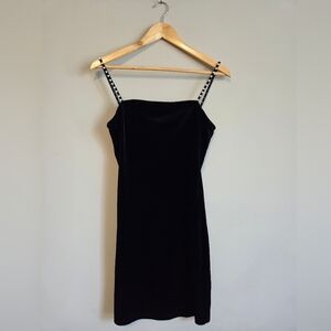 Shasa Velvet Velour Black Dress Pearl Straps Nightout Datenight Valentines LBD